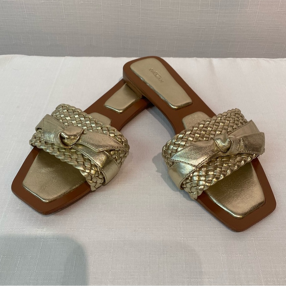 Alexandre Birman Clarita Gold Leather Slide Sandal Knot Accent Sz EU 40